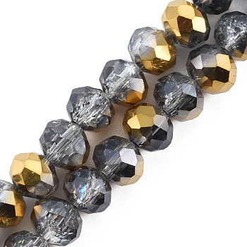 Transparent Crackle Electroplate Glass Beads Strands, Half Plated, Faceted, Abacus, Gold, 8x6.5mm, Hole: 1.4mm, about 65pcs/strand, 16.34 inch(41.5cm)