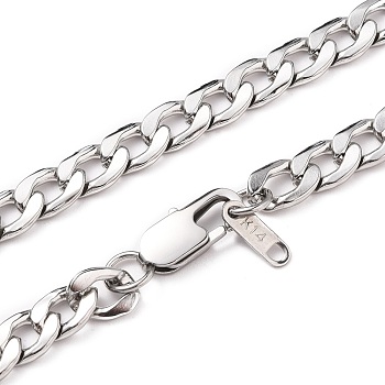 Men's 304 Stainless Steel Cuban Link Chain Necklaces, Chunky Chain Necklaces, with Lobster Claw Clasps, Stainless Steel Color, 29-7/8 inch(76cm)