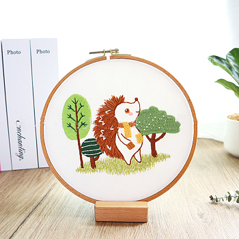 DIY Display Decoration Embroidery Kit, including Embroidery Needles & Thread & Fabric, Hedgehog Pattern, 120x131mm