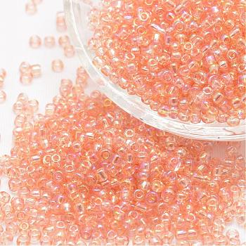 8/0 Round Glass Seed Beads, Grade A, Transparent Colours Rainbow, Light Salmon, 2.8~3.2mm, Hole: 1.0mm, about 15000pcs/pound
