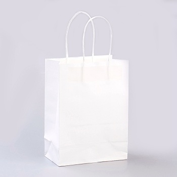 Pure Color Kraft Paper Bags, Gift Bags, Shopping Bags, with Paper Twine Handles, Rectangle, White, 21x15x8cm