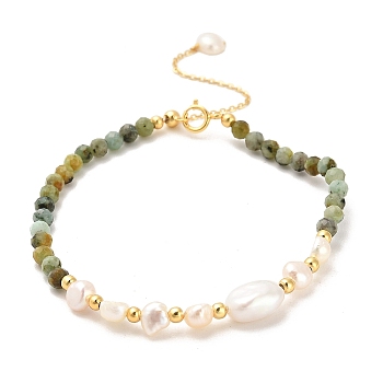 Natural Turquoise Bead Bracelets, with Sterling Silver Beads and Pearl Beads, Real 18K Gold Plated, 16cm
