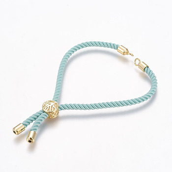 Nylon Cord Bracelet Making, Slider Bracelets, with Brass Findings, Long-Lasting Plated, Cadmium Free & Nickel Free & Lead Free, Pale Turquoise, Pale Turquoise, Real 18K Gold Plated, 8-1/4 inch(210mm), 3mm, Hole: 2.5mm