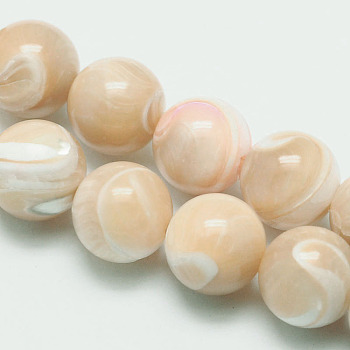 Natural Sea Shell Round Bead Strands, 10mm, Hole: 1mm, about 40pcs/strand, 15.7 inch