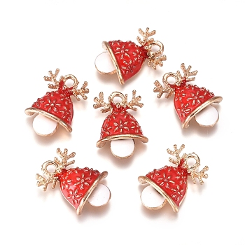 Alloy Enamel Pendants, Mushroom, Golden, Red, 21x15x5.5mm, Hole: 2mm