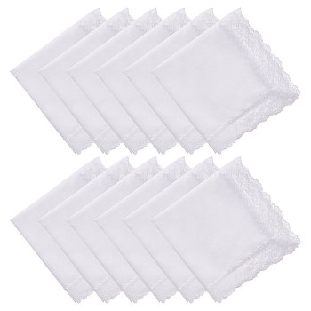 Cotton Handkerchief, with Polyester Lace, Square, White, 255x255x0.5mm