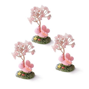 Natural Rose Quartz Chips & Resin Pedestal Display Decorations, with Brass Finding, Tree, 71~74x49~53x32~34mm