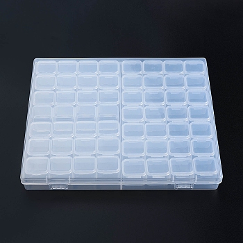Rectangle Polypropylene(PP) Bead Storage Containers, with Hinged Lid and 56 Grids, Each Row Has 4 Grids, for Jewelry Small Accessories, Clear, 21x18x2.6cm