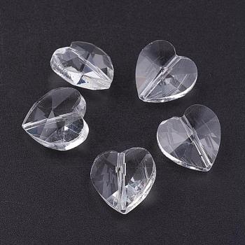 Transparent Glass Beads, Faceted, Heart, Clear, 14x14x8~9mm, Hole: 1~1.2mm