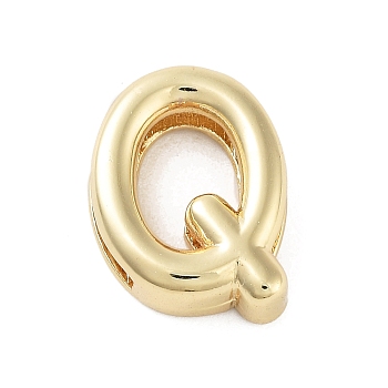 Rack Plating Brass Beads, Cadmium Free & Lead Free, Long-Lasting Plated, Real 18K Gold Plated, Letter Q, 14x11x4.5mm, Hole: 1.5x10.5mm
