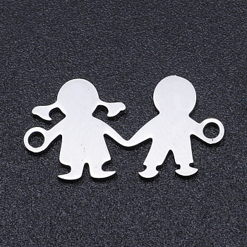 201 Stainless Steel Links connectors, Girl with Boy, Stainless Steel Color, 10x16x1mm, Hole: 1.5mm