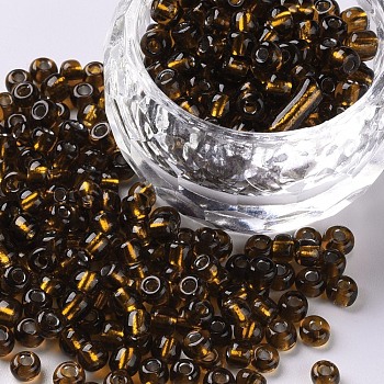 6/0 Glass Seed Beads, Silver Lined Round Hole, Round, Brown, 4mm, Hole: 1.5mm, about 1000pcs/100g