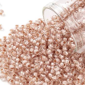 TOHO Round Seed Beads, Japanese Seed Beads, (1069) Soft Misty Rose Lined Crystal, 8/0, 3mm, Hole: 1mm, about 220pcs/10g