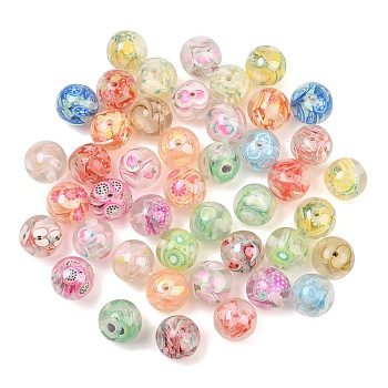 Fruit Theme Transparent Resin & Polymer Clay Beads, Round with Fruit Slice Shape, Mixed Color, 15.5mm, Hole: 2.5mm