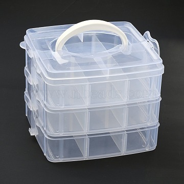 Plastic Bead Containers, Rectangle, Three Layers, A Total of 18 Compartments, Clear, 155x160x130mm, Compartment: 48x71~51x72mm(CON-S034)