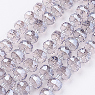 Electroplate Glass Beads Strands, Pearl Luster Plated, Faceted, Flat Round, Thistle, 7.5~8mm, Hole: 1mm, about 50pcs/strand, 13.7 inch(35cm)(EGLA-E051-PL8mm-B03)