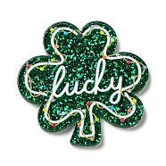 Saint Patrick's Day Theme Acrylic Pendants, with Glitter Powder, Clover, 37x37.5x2mm, Hole: 1.6mm(OACR-G028-01D)