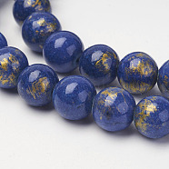 Natural Mashan Jade Beads Strands, with Gold Powder, Dyed, Round, Medium Blue, 8mm, Hole: 1mm, about 48pcs/strand, 16 inch(X-G-P232-01-G-8mm)