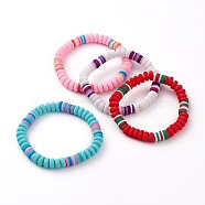 Handmade Polymer Clay Beaded Stretch Bracelets for Kids, Flat Round & Heishi Beads, Mixed Color, Inner Diameter: 1-7/8 inch(4.8cm)(BJEW-JB05919)