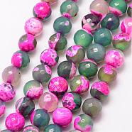 Natural Fire Crackle Agate Bead Strands, Round, Grade A, Faceted, Dyed & Heated, Violet, 6mm, Hole: 1mm, about 61pcs/strand, 15 inch(G-K166-06F-6mm-12)