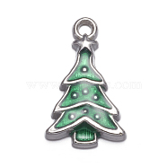 Alloy Enamel Pendants, Lead Free and Cadmium Free, Christmas Tree, Platinum Color, Medium Sea Green, about 23.5mm long, 14mm wide, 3.5mm thick, hole: 2mm(EAP0307Y)