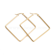 201 Stainless Steel Angular Hoop Earrings, with 304 Stainless Steel Pins, Rhombus, Golden, 53x53.5x2mm, 12 Gauge, Pin: 1x0.7mm(EJEW-I245-33B)