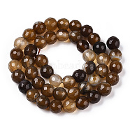 Natural Striped Agate/Banded Agate Beads Strands, Dyed, Faceted, Round, Saddle Brown, 8mm, Hole: 1.2mm, about 45pcs/strand, 15.3 inch(G-S281-51K-8mm)