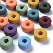 Acrylic Beads, Rubberized Style, Large Hole Beads, Flat Round, Mixed Color, 18.5x9.5mm, Hole: 6.5mm(MACR-S373-067)