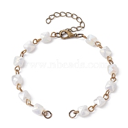 Square Faceted Glass Beaded Link Chain Bracelet Making, with Lobster Claw Clasp, Fit for Connector Charms, White, 6-1/4~6-3/8 inch(15.8~16.2cm)(AJEW-JB01150-50)