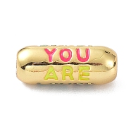 Eco-Friendly Brass Enamel Beads, Long-Lasting Plated, Real 18K Gold Plated, Oval with Word You Are, Colorful, 17.5x7mm, Hole: 3mm(KK-C220-06G-01)