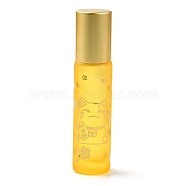 Glass Roller Bottles, with Lid and Glass Roller Balls, Refillable Bottles, Column with Fortune Cat Pattern & Chinese Character, Gold, 2x8.6cm, Hole: 9.5mm, Capacity: 10ml(0.34fl. oz)(MRMJ-M002-04A-04)