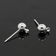 Brass Ball Post Ear Studs, with Loop, Silver, 15.2~15.7x5mm, Hole: 1mm, Pin: 0.7mm(KK-C227-01S)