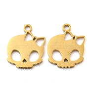 Ion Plating(IP) 316 Surgical Stainless Steel Charms, Laser Cut, Skull with Bowknot Charms, Real 18K Gold Plated, 14.5x11.5x1mm, Hole: 1.6mm(STAS-Q314-16G)