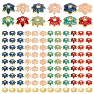 Elite 96Pcs 12 Style Alloy Enamel Bead Caps, Flower, Mixed Color, 9.5~10x8.5~9x2.5~3mm, Hole: 1.2~1.4mm, 8pcs/style(ENAM-PH0002-19)