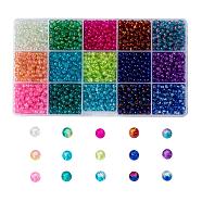 Baking Painted Crackle Glass Beads, Round, with Rectangle Plastic Bead Storage Containers, Mixed Color, 4mm, Hole: 1.1~1.3mm, about 3000pcs/box(CCG-X0011-01-4mm)
