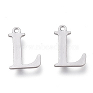 304 Stainless Steel Charms, Laser Cut, Alphabet, Stainless Steel Color, Letter.L, 12x8.5x0.8mm, Hole: 1mm(STAS-H112-L-P)