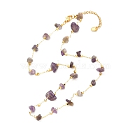 Natural Amethyst Chip Beaded Necklace for Girl Women, Brass Cable Chains Necklace, Golden, 16.33 inches(41.5cm)(NJEW-JN03708-01)