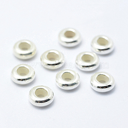 925 Sterling Silver Beads, with Rubber, Slider Beads, Rondelle, Silver, 7x3.5mm, Hole: 2.5mm(STER-I014-7mm-24S)