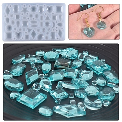 Silicone Cabochon Molds, Resin Casting Molds, For UV Resin, Epoxy Resin Jewelry Making, Mixed Geometric Shape, White, 66x106x6mm, Inner Size: 3~15mm(X-DIY-L005-12)