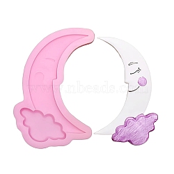 Food Grade Moon & Cloud Silicone Molds, Fondant Molds, Baking Molds, Chocolate, Candy, Biscuits, UV Resin & Epoxy Resin Jewelry Making, Hot Pink, 125x95x10mm, Inner Size: 105x65mm(X-DIY-F045-28)