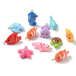 Opaque Resin Pendants, with Platinum Iron Loop, Mixed Color, Mixed Shapes, 25x16x8mm, Hole: 2mm(RESI-I355-03P-01)