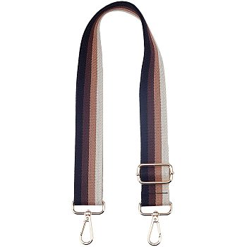 Adjustable Canvas Bag Handles, with Alloy Swivel Clasps, for Bag Straps Replacement Accessories, Stripe Pattern, Champagne Yellow, Gold, Black, 72~130x3.8x0.3cm, Alloy Swivel Clasps: 6x4.6x0.8cm