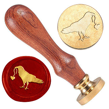 Wax Seal Stamp Set, Golden Tone Brass Sealing Wax Stamp Head, with Wood Handle, for Envelopes Invitations, Bird, 83x22mm, Stamps: 25x14.5mm