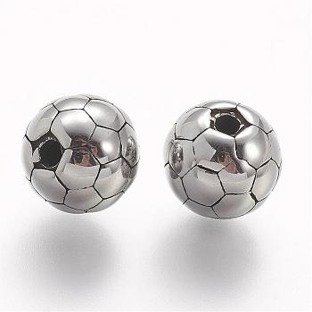 304 Stainless Steel Beads, Round/FootBall/Soccer Ball, Antique Silver, 9x8.5mm, Hole: 2mm