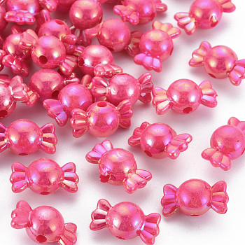 Opaque Acrylic Beads, AB Color, Candy, Cerise, 17x9x9mm, Hole: 2mm, about 943pcs/500g