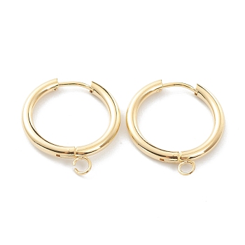 201 Stainless Steel Huggie Hoop Earring Findings, with Horizontal Loop and 316 Surgical Stainless Steel Pin, Real 24K Gold Plated, 24x21x2.5mm, Hole: 2.5mm, Pin: 1mm
