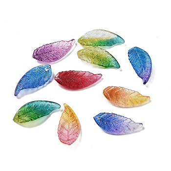 Transparent Acrylic Beads, Leaf, Mixed Color, 22x10x3mm, Hole: 1.5mm