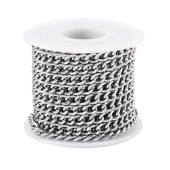 Aluminium Curb Chains, Unwelded, with Spool, Platinum, 7x5x1.5mm, about 16.40 Feet(5m)/Roll