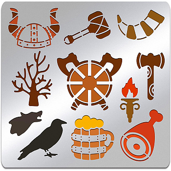 Viking Theme Stainless Steel Cutting Dies Stencils, for DIY Scrapbooking/Photo Album, Decorative Embossing DIY Paper Card, Matte Stainless Steel Color, Mixed Patterns, 156x156mm