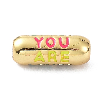 Eco-Friendly Brass Enamel Beads, Long-Lasting Plated, Real 18K Gold Plated, Oval with Word You Are, Colorful, 17.5x7mm, Hole: 3mm